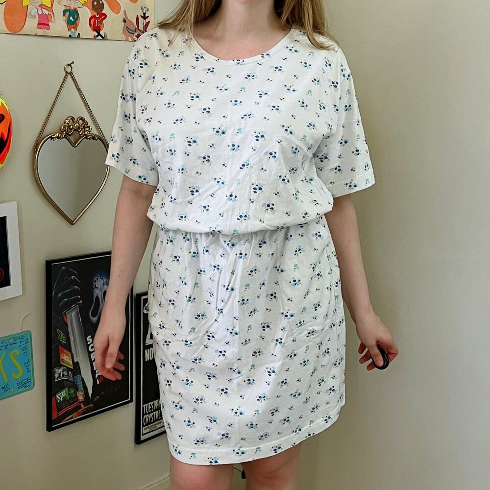 Vintage Action Gear Sportswear Blouson Dress Size Large Retro Blue Ditsy Floral